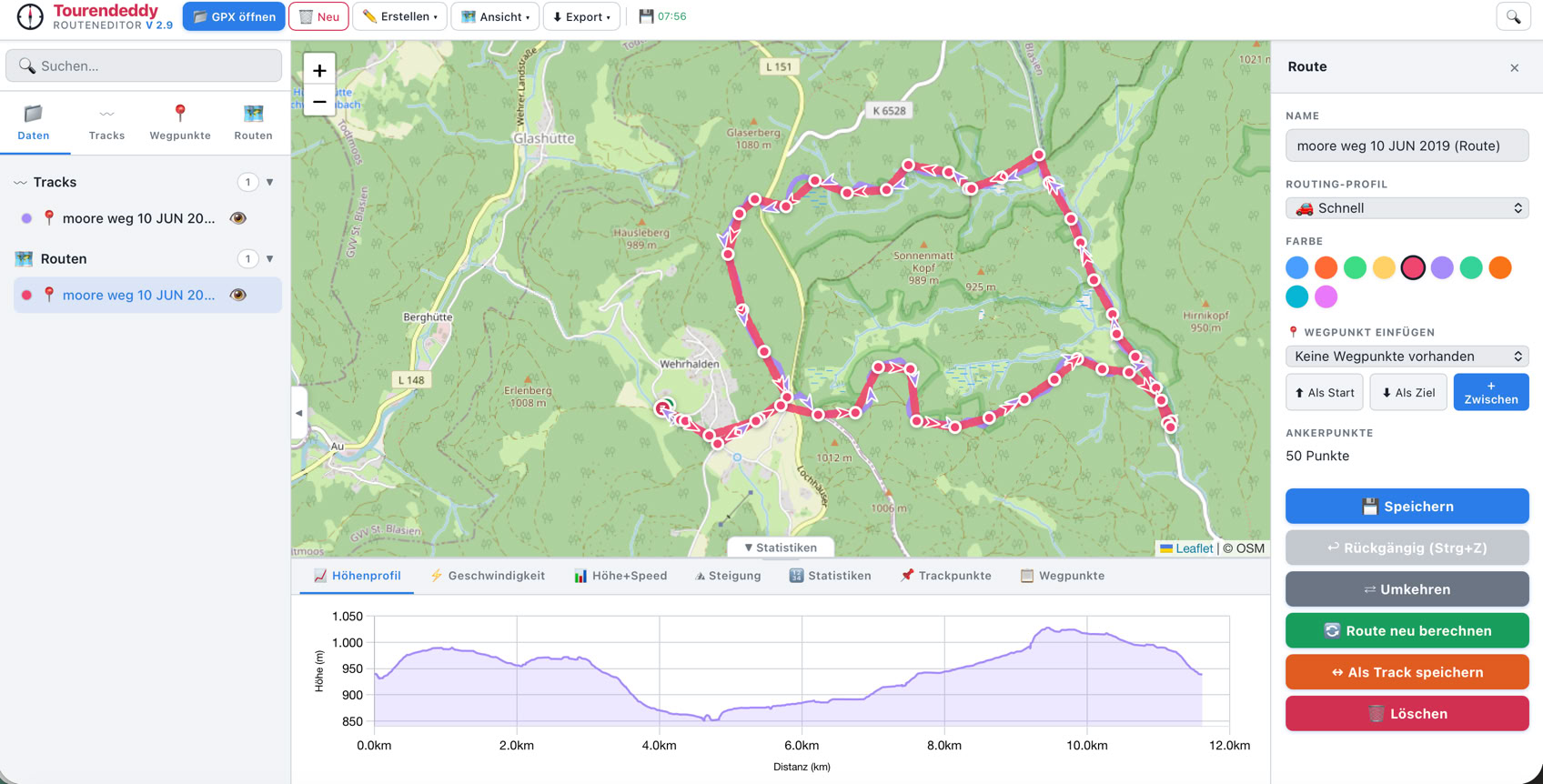 Screenshot Tourendeddy-Routeneditor